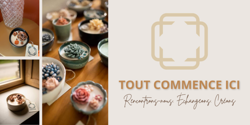 Fleuriste partenaire mettant en scène une bougie Osmose dans une composition florale délicate